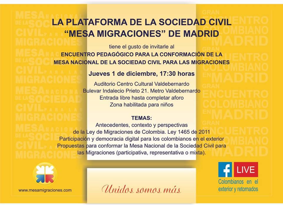 Encuentro pedagógico en Madrid – España, conformación Mesa para las Migraciones