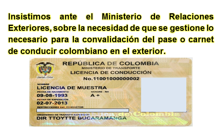 Convalidación carnet de conducir colombiano