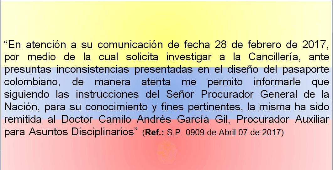 Respuesta ante denuncia presentada a la Procuraduría Gral. de la Nación, contra la Cancillería colombiana
