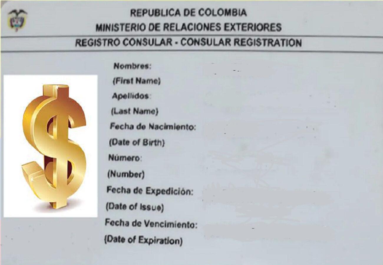 Costo de la tarjeta consular para el usuario y para el Estado colombiano